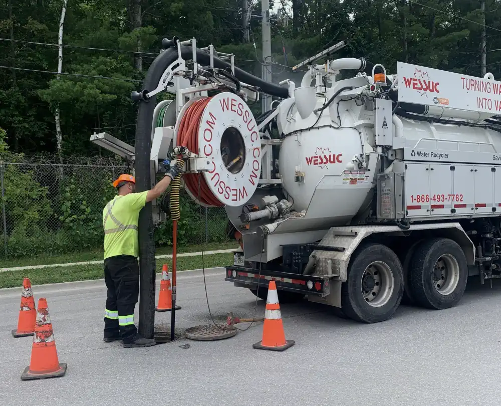 Flusher unit setup and working on a street