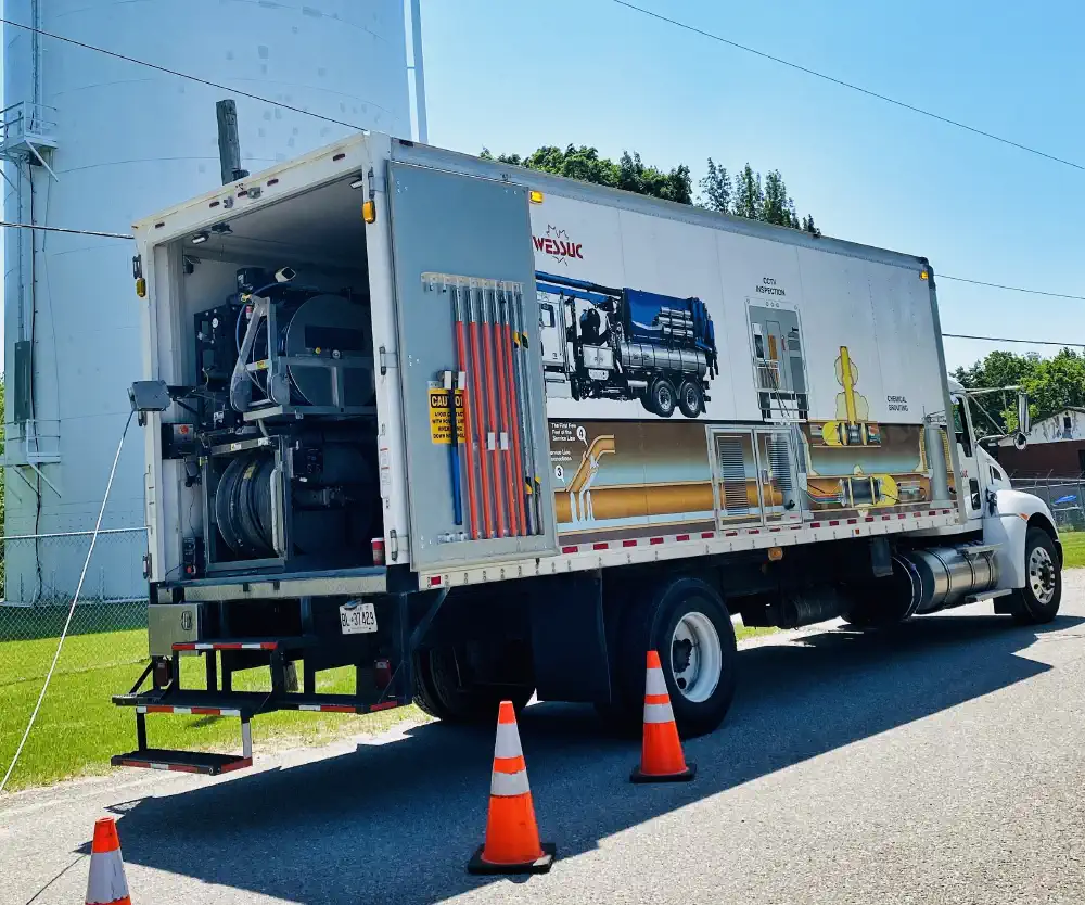 Spot repair truck setup on a roadside