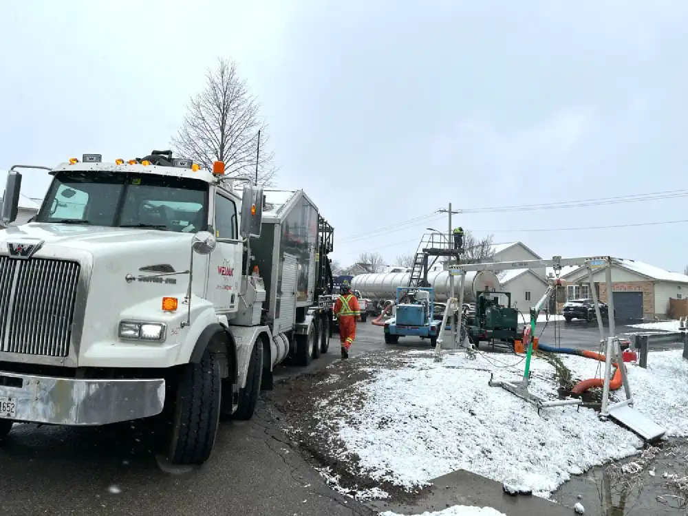 Vac truck and tanker units setup at a bypass