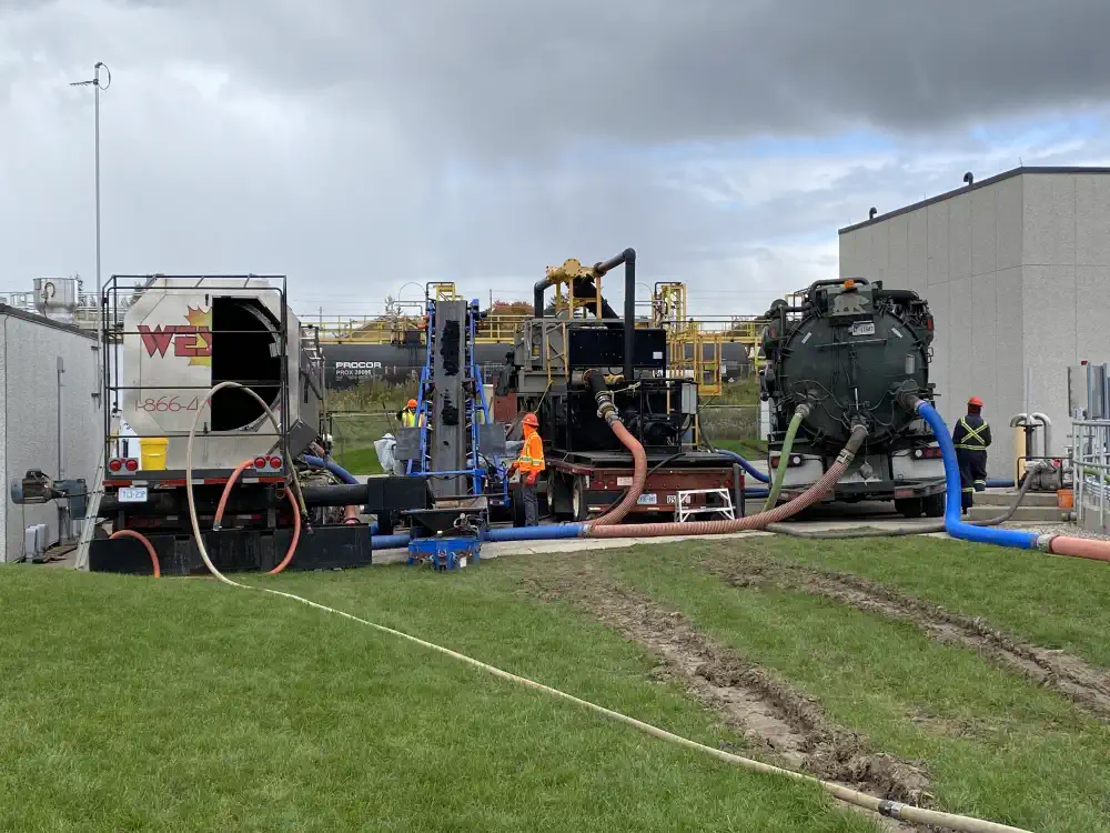 Screening equipment setup at a digester clean out