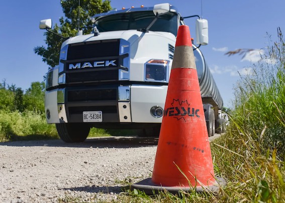 truck behind safety cone